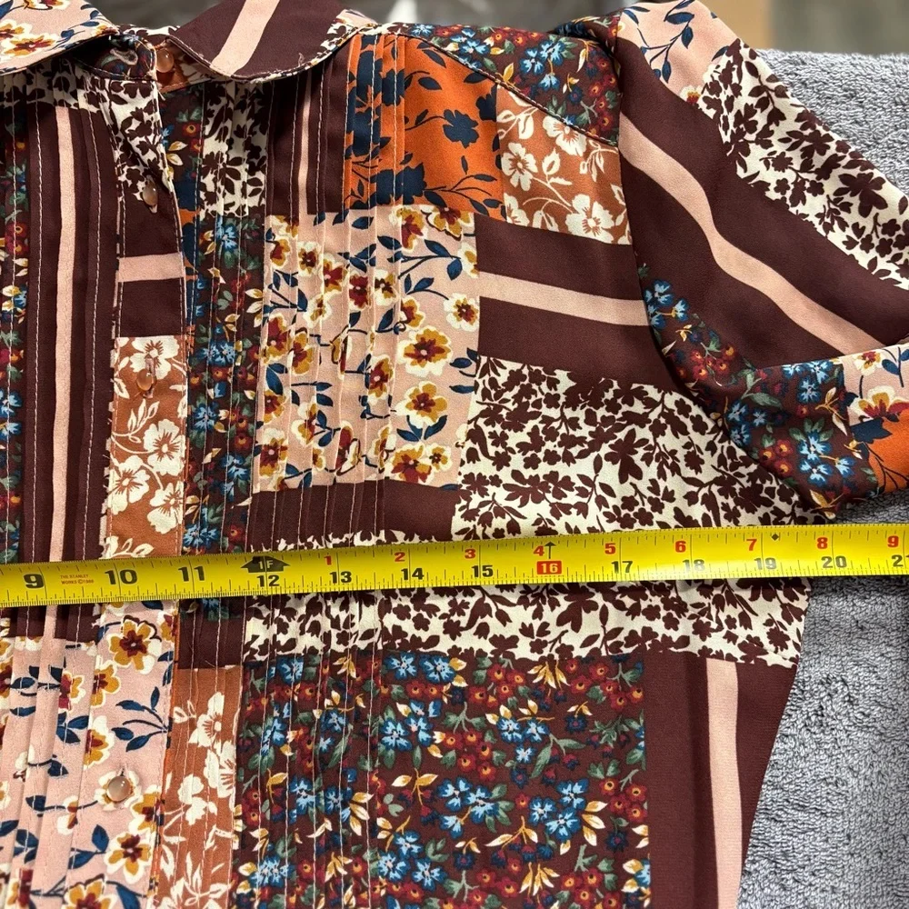 NANETTE LEPORE Button Up Patchwork Shirtdress Tie Waist Pintuck Long Sleeve Sz 8 - Picture 8 of 10